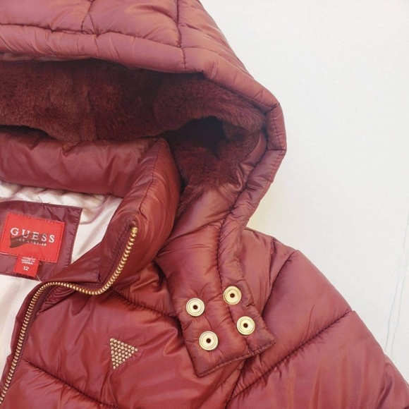 NEW GUESS Kara Long Puffer Hooded Coat SZ 12 - Picture 4 of 6